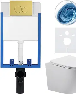 Záchody CERANO - Kompletný WC set Profi/Cesso - biela lesklá - WC tlačidlo Duo. zlatá - na zamurovanie - 49x36 CER-8050BD84338