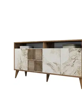 Komody Konzolový stolík Milan 160 - Walnut, White Marble