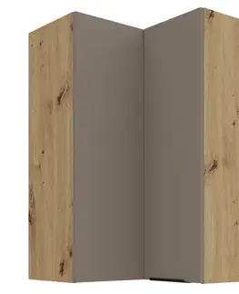 Kuchynské horné skrinky KONDELA Frisbo 60x60 GN-90 2F horná rohová kuchynská skrinka sandgrau / dub artisan