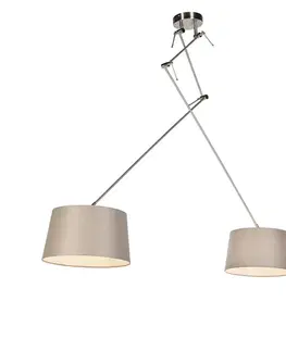 Závesné svietidlá Osvetlenie na závesenie z ocele s tienidlami z ľanového plátna v odtieni taupe 35 cm 2-žiarovkové - Blitz