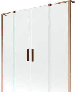 Sprchové dvere MEXEN/S - Velar L Duo dvojkrídlová posuvná vaňová zástena 140 x 150, transparent, meď kartáčovaná 896-140-003-02-65