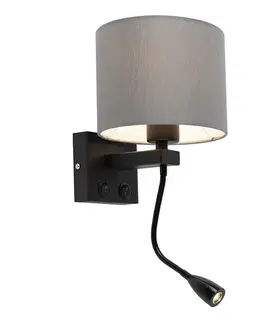 Lampy Moderná nástenná lampa čierna so sivým tienidlom - Brescia