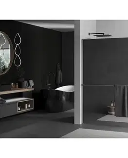 Sprchové dvere MEXEN/S - Kioto+ L Sprchová zástena WALK-IN s poličkou a držiakom uterákov 90 x 200, zrkadlové, grafit metal 800-090-123-95-50