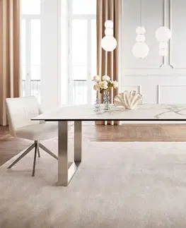 Jedálenské stoly DELIFE Jedálenský stôl Edge 200x100 keramika Calacatta Luxe bielo-zlato-šedá nerezová oceľ úzky