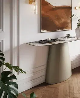 Konzolové stolíky DELIFE Konzolový stolík Edge zaoblený tvar 140×40 cm keramika Patagonia leštená Conos kov titánová farba