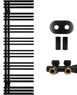 Doplnky do kúpeľne CERANO - Kúpeľňový radiátorový set Burke - ústredné vykurovanie - asymetrické pripojenie 50 mm - 750W - čierna matná - 1600x500 mm CER-663310