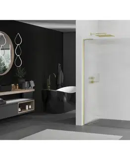 Sprchové dvere MEXEN/S - Kioto L Sprchová zástena WALK-IN 80 x 200, prúžky, zlatá kartáčovaná 800-080-103-55-09
