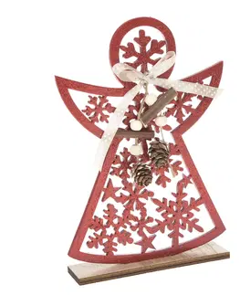 Vianočné dekorácie Drevený anjel s vločkami, 15,5 x 22,5 cm