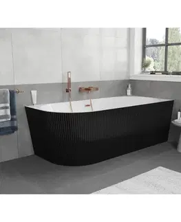Vane MEXEN/S - Silo voľne stojaca rohová vaňa pravá reliéf 150 x 75, biela/čierna, sifón a prepad meď kartáčovaná 52891507575P-65