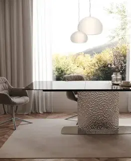 Jedálenské stoly DELIFE Jedálenský stôl Edge 180-220x100 keramika Laminam® Emperador Extra Lucidato tmavohnedá Wave nerezová oceľ rozkladací