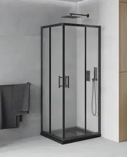 Vane MEXEN/S - Rio sprchovací kút štvorec 80x80, dekor, čierna + čierna vanička so sifónom 860-080-080-70-30-4070B
