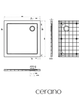Vane CERANO - Sprchová vanička štvorcová Brio - SMC/minerálny kompozit - štruktúrovaná biela - 90x90x4 CER-679501