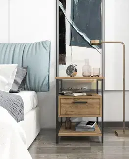 Nočné stolíky Nočný stolík Alba - Black, Oak