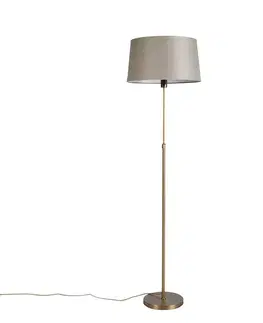 Stojace lampy Stojaca lampa bronzová s tienidlom z ľanového plátna taupe 45 cm nastaviteľná - Parte