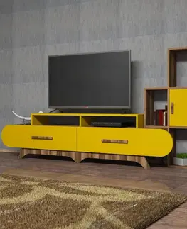 Obývacie steny TV skrinka / Obývacia stena Flora S - Walnut, Yellow