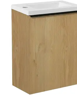Kúpeľňový nábytok CERANO - Umývadlová skrinka pre WC Zola - dub medový + umývadlo z lit. mramoru - biela matná - 40x55x23,5 CER-999987