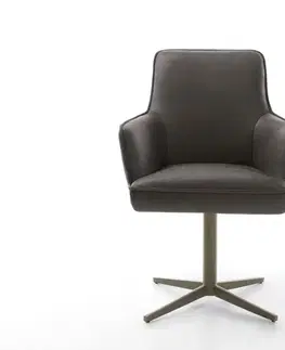 Jedálenské stoličky DELIFE Jedálenská stolička Heira-Flex s opierkami mikrovlákno antracit vintage podstava titánová efektová 360° otočná vrecková pružina