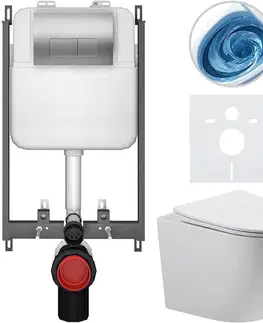 Záchody CERANO - Kompletný WC set Basic/Cesso - biela lesklá - WC tlačidlo Modulo/Strieborná - na zamurovanie - 49x36 CER-8050BD86011