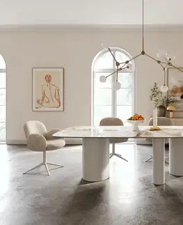 Jedálenské stoly DELIFE Jedálenský stôl Edge zaoblený 240×120 cm keramika Minas Melange bielo-béžová Troa kov biela