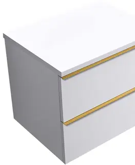 Kúpeľňový nábytok CERANO - Kúpeľňová skrinka Velora - biela matná, úchytka zlatá + doska pod umývadlo Navira Pro - 36 mm - 70x56,6x46,5 CER-668555