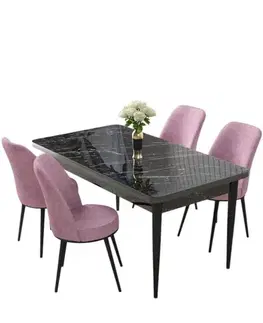Jedálenské sety Dining Table & Chairs Set (5 Pieces) Nil - Black Marble, Pink