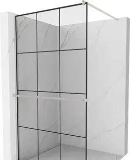 Sprchové dvere MEXEN/S - Kioto+ Sprchová zástena WALK-IN s poličkou a držiakom uterákov 120 x 200, čierny vzor, nikel kartáčovaná 800-120-121-97-77
