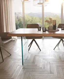 Jedálenské stoly DELIFE Jedálenský stôl Edge 160x90 XL akácia prírodná sklo Live-Edge