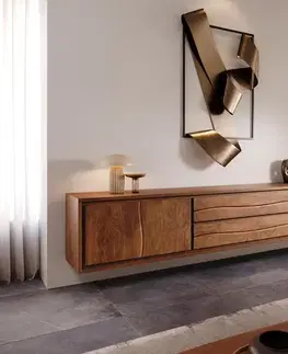 Televízne stolíky DELIFE TV stolík Live-Edge 300 cm akácia hnedá 4 dvierka 2 zásuvky závesný