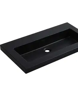 Umývadlá CERANO - Umývadlo z liateho mramoru Ovo - s prepadom - čierna matná - 60,5x46,5 CER-667823