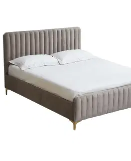 Postele KONDELA Kaisa čalúnená manželská posteľ s roštom sivohnedá (taupe) / zlatá matná