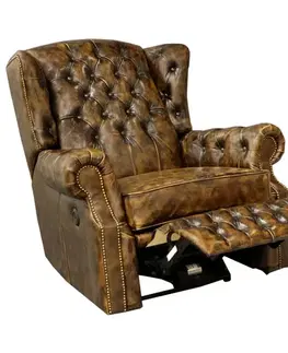 Sedacie súpravy Elektrické polohovacie kreslo Chesterfield Stunning z pravej hovädzej kože Whisky
