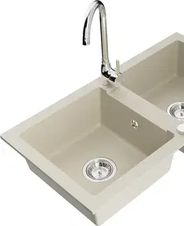 Kuchynské drezy MEXEN/S MEXEN/S - Mario granitový drez 2-bowl vrátane batérie Telma, béžová 6504-69-670200-00