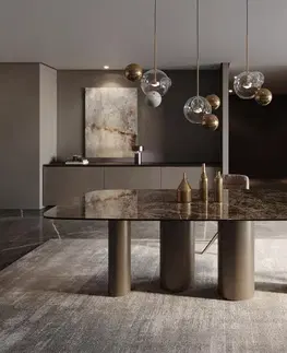 Jedálenské stoly DELIFE Jedálenský stôl Edge zaoblený tvar 240x120 keramika Laminam® Emperador Extra Lucidato tmavohnedá kovová podstava efekt titán