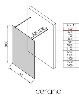 Sprchové dvere CERANO - Sprchová zástena Walk-in Onyx Duo Ľ/P - 8 mm - hranatá vzpera - čierna matná, bronzové sklo - 50x200 CER-687847