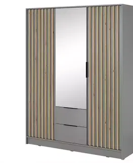 Šatníkové skrine Skriňa Nelly 3d Zrkadlo Sivá/Artisan