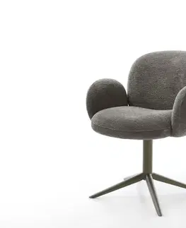 Jedálenské stoličky DELIFE Jedálenská stolička Nube-Flex s opierkami bouclé mäkký tmavobéžová podstava krížová podstava titánová farba 360° otočný hojdacia funkcia vrecková pružina