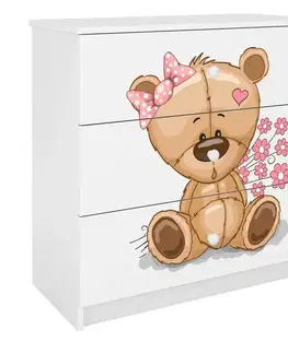 Komody so zásuvkami Detská komoda Babydreams Biely – Medveď s kvetmi