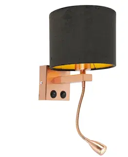 Lampy Moderná nástenná lampa medená s čiernym zamatovým tienidlom - Brescia