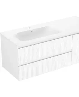 Kúpeľňový nábytok MEXEN/S - Rivel kúpeľňová skrinka 120 cm s umývadlom Vela ľavá, 2S, 1D, reliéf, biela mat 91A23-12047-3-BBFFF01-W23L01
