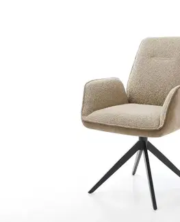 Jedálenské stoličky DELIFE Otočná jedálenská stolička Zoa-Flex zmiešané materiály tmavobéžová krížová podstava široká čierna 360° otočná hojdacia funkcia vrecková pružina