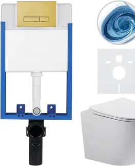 Záchody CERANO - Kompletný podomietkový WC set Lite/Cesso - biela lesklá - WC tlačidlo Slim, zlatá - na zamurovanie - 49x36 CER-629754