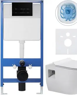 Záchody CERANO - Kompletný WC set Profi/Dure - biela lesklá - WC tlačidlo Line/Čierna lesklá - predstenová inštalácia - 51x35 CER-8050BD84289