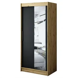 Šatníkové skrine Skriňa Halifax T2 100 Dub Artisan/čierna/Zrkadlo