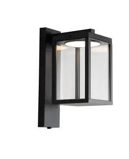 Vonkajsie svetlo so senzorom Vonkajšia nástenná lampa čierna vrátane LED a senzoru súmraku - Ferdinand