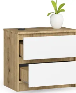 Nočné stolíky Dizajnový nočný stolík KARIN60, dub artisan / biely