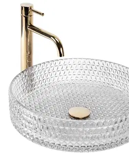 Umývadlá REA - Umývadlo na dosku Cristal Transparent 39 Gold brush Ring REA-U8881