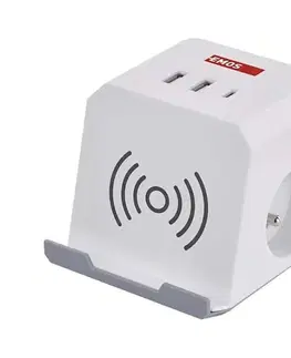 Predlžovacie káble  Predlžovací kábel kocka s bezdrôtovým nabíjaním QI 2Z +2xUSB-A+1xUSB-C 2m biela P0212CQ