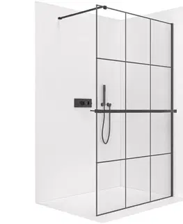 Držadlá k vani CERANO - Sprchová zástěna Walk-in Onyx Cube L/P - 8 mm + polička/držák na ručníky - hranatá vzpěra  - černá matná, industriální sklo - 120x200  CER-8050BD472