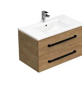 Kúpeľňový nábytok Kúpeľňová skrinka s čiernou úchytkou a umývadlom SAT Cube Way 80x53x46 cm dub Hickory mat CUBE46C802DHMOD CUBE46C802DHMOD
