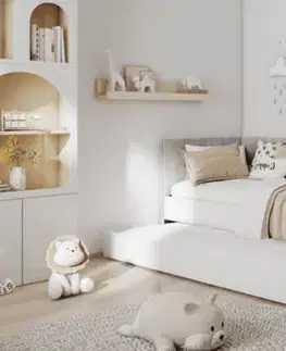 Postele ArtBed Detská posteľ FREYA s prístelkou a so stolíkom | biela / sivá (Amber 802) 80 x 180 cm